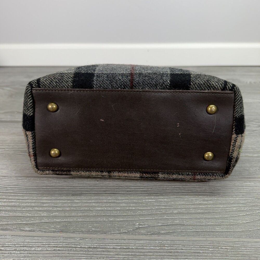 Barbour Winter Tartan Should Tote Zipper Bag Plaid 100% Wool with Cotton Lining - Picture 7 of 12